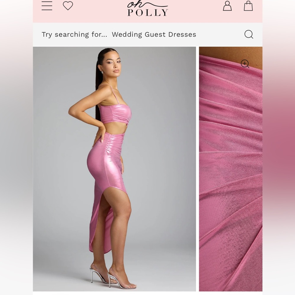 Oh Polly Bahiti Draped Metallic Jersey Maxi Dress in Rose Pink Size 6